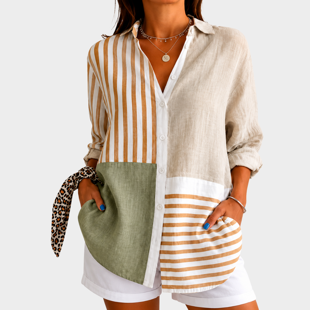 SKYLAR | COASTAL HARMONY PATCHWORK BLOUSE