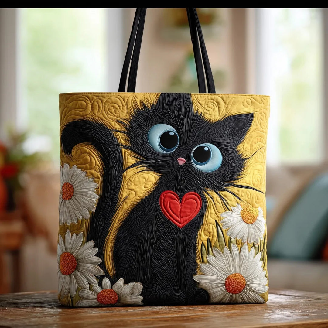 PIPER | HANDCRAFTED BLACK CAT BAG WITH HEART AND DAISIES