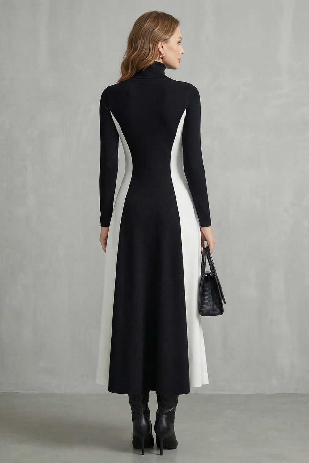 MARIVEILLE | SCULPTED CONTRAST FLOW – TURTLENECK DRESS
