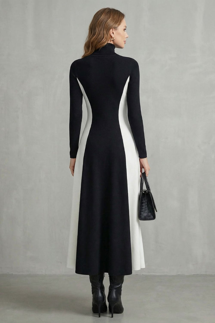 MARIVEILLE | SCULPTED CONTRAST FLOW – TURTLENECK DRESS