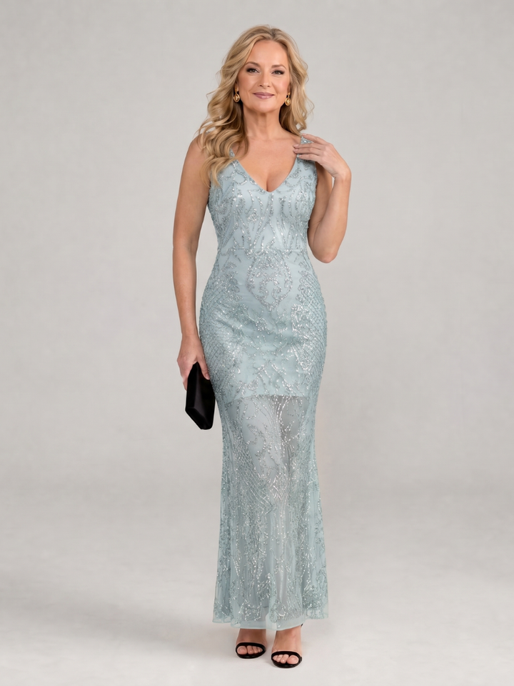 SIREA | SEQUIN SLEELESS SHEER PANEL MIDI DRESS