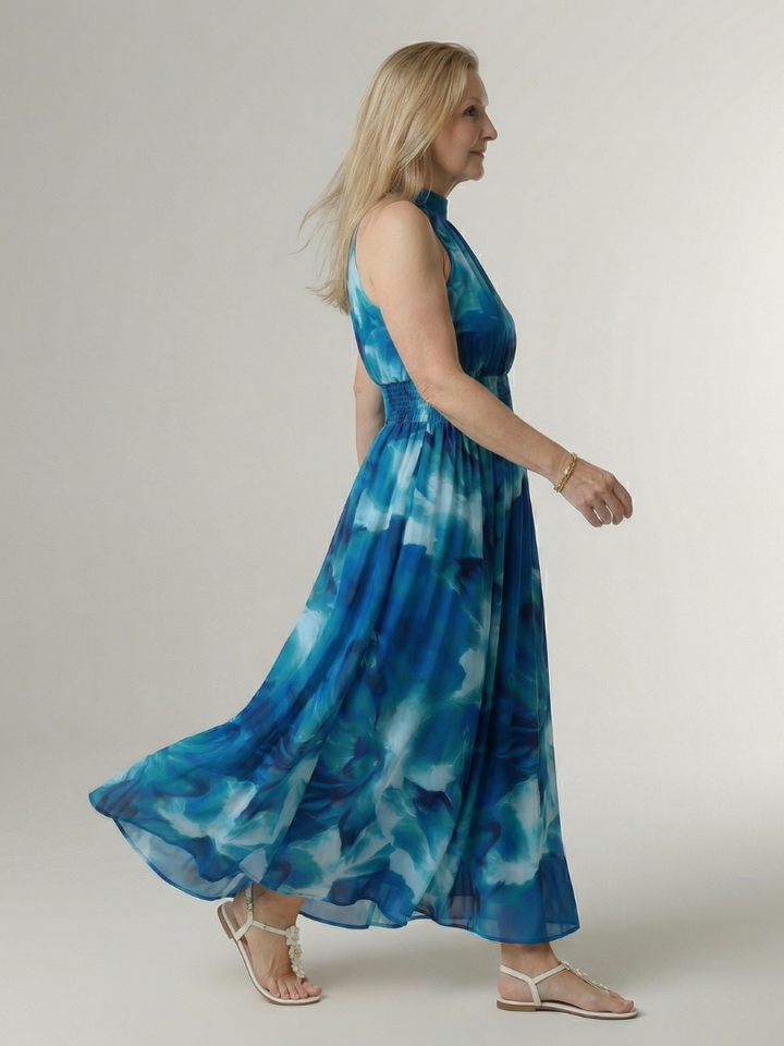 SYLIN | GATHERED HALTER MIDI DRESS