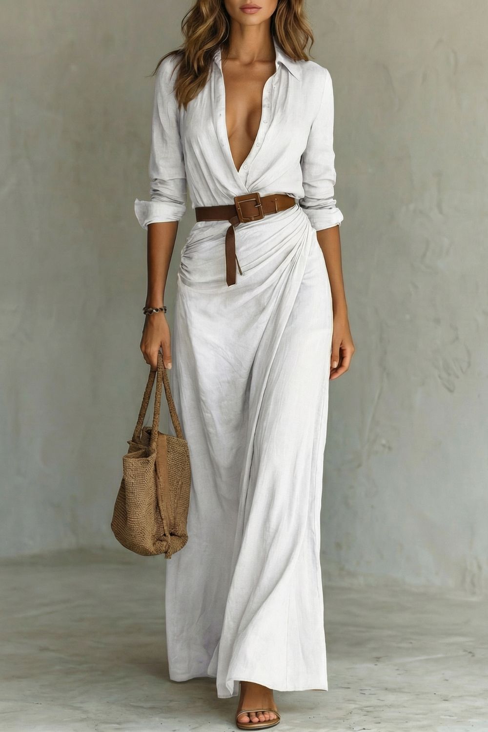 AZURA | BUTTON-DOWN WRAP BELTED MAXI DRESS