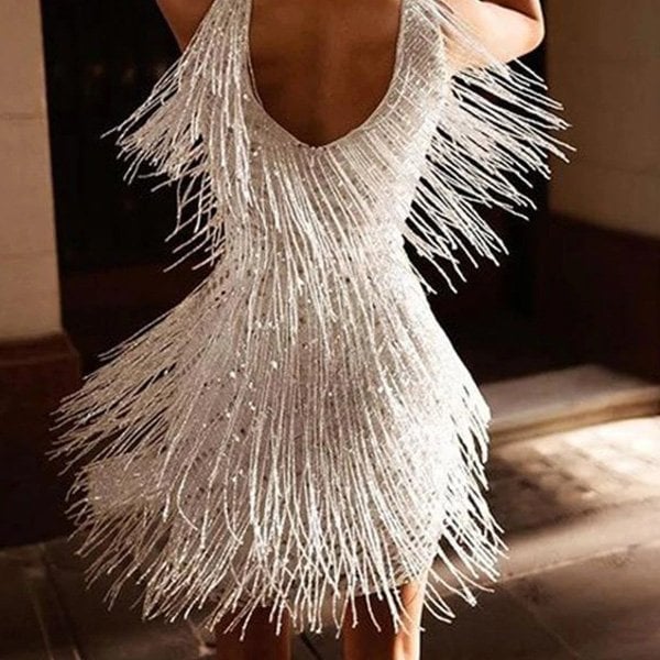 DELPHINE | ELEGANT FRINGE PARTY DRESS