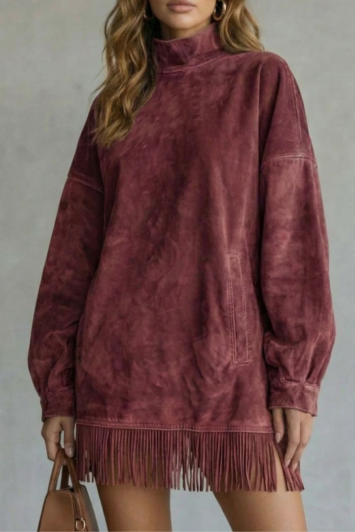 VIRETTA | SUEDE FRINGE DETAIL – TURTLENECK MINI DRESS