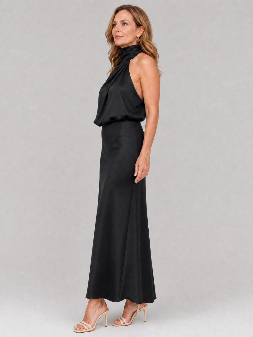 NOPAL | SLEEVELESS DRAPED NECK MIDI DRESS