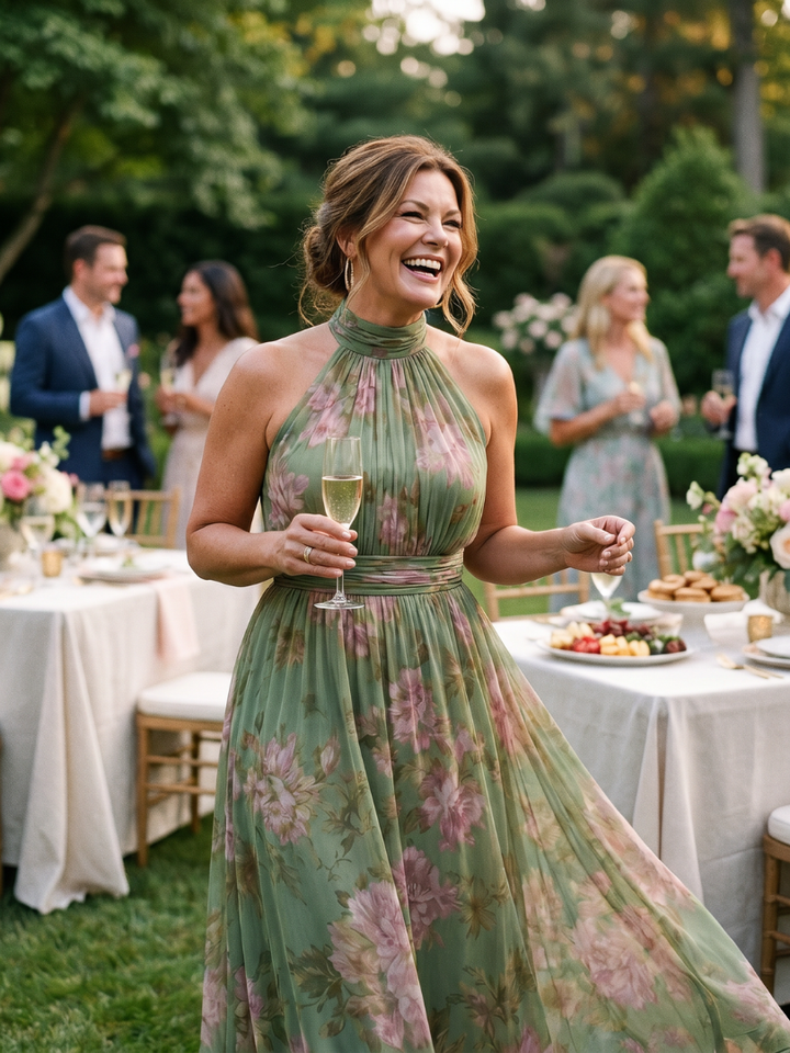 MIRELLE | GATHERED HALTER MIDI DRESS