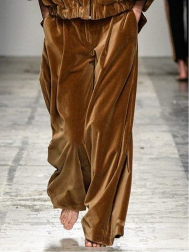 MILLIE | BROWN VELVET ZIP UP HOODED SWEATSHIRT AND TROUSERS SET