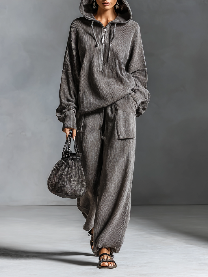 EVELYN | WOMEN'S CASUAL CORDUROY HOODED SWEATSHIRT STRAIGHT PANTS SET