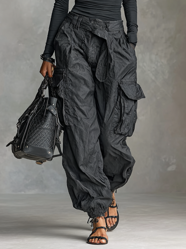 SOPHIE | SQUARE NECK LONG SLEEVE T-SHIRT CARGO PANTS TWO-PIECE SET