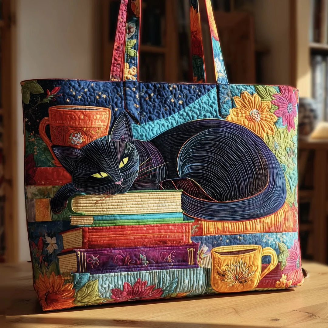 CHARLOTTE | HANDCRAFTED BLACK CAT BAG WITH BOOKS AND CUPS