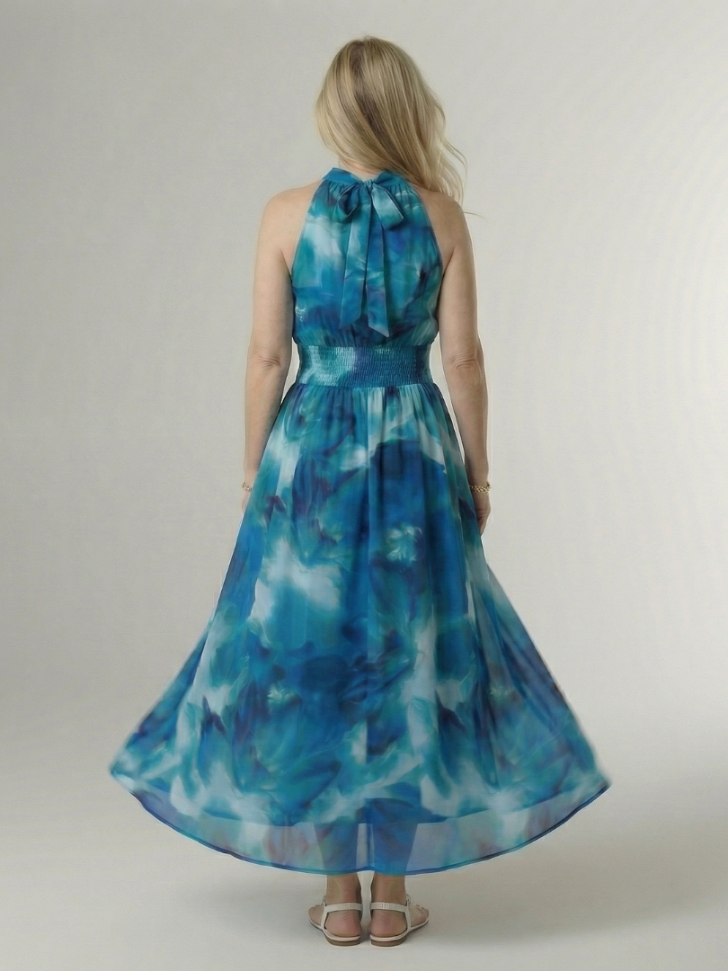 SYLIN | GATHERED HALTER MIDI DRESS