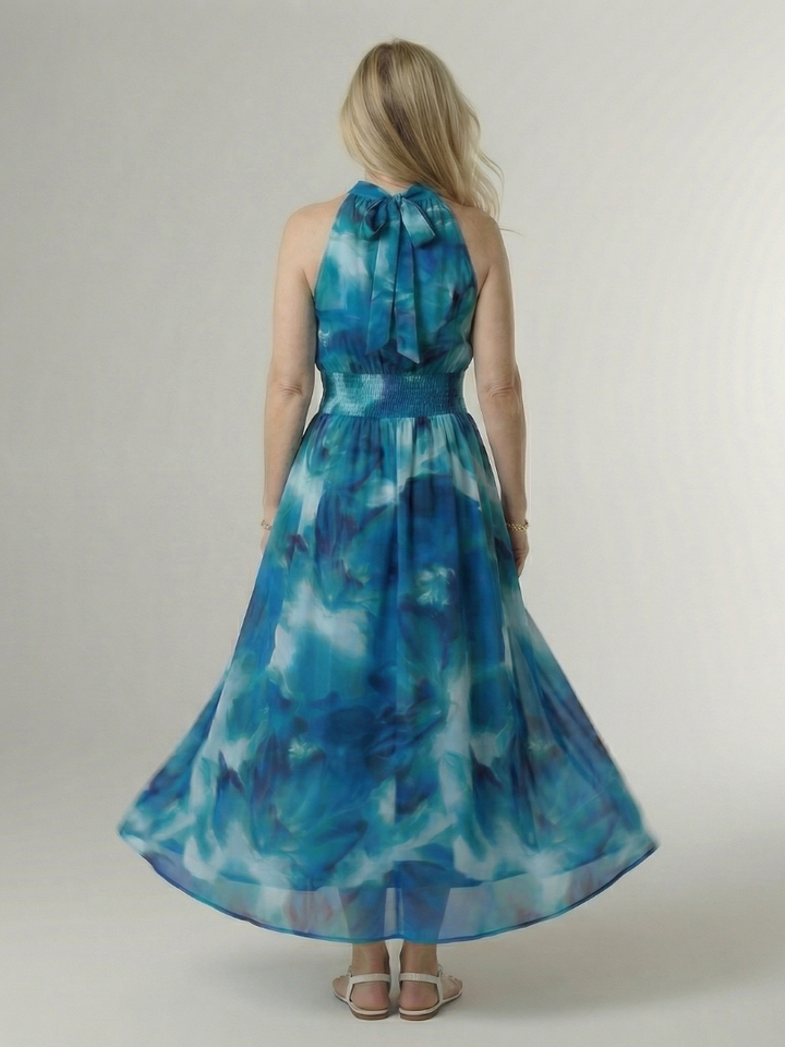 SYLIN | GATHERED HALTER MIDI DRESS