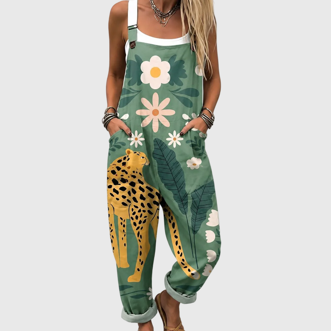 FLORAL LEOPARD OVERALLS