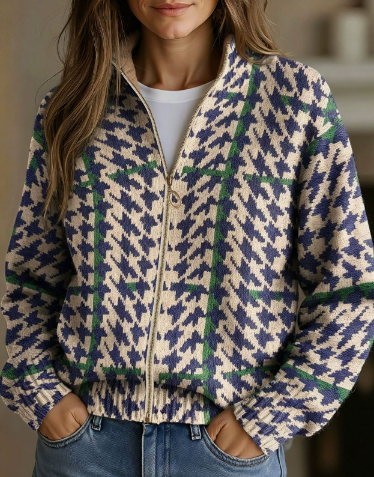 ELSPETH | HOUNDSTOOTH CHECK ZIP CARDIGAN