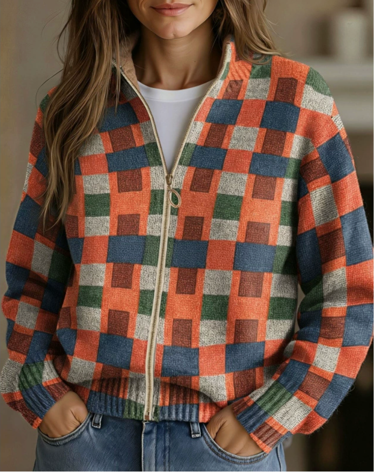 BRYONY | PATCHWORK CHECK ZIP CARDIGAN