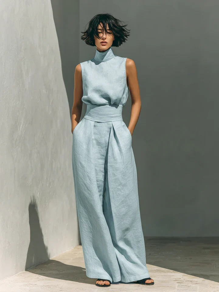 FLOR | MINIMALIST WOMEN’S TWO-PIECE SET WITH SLEEVELESS BLOUSE