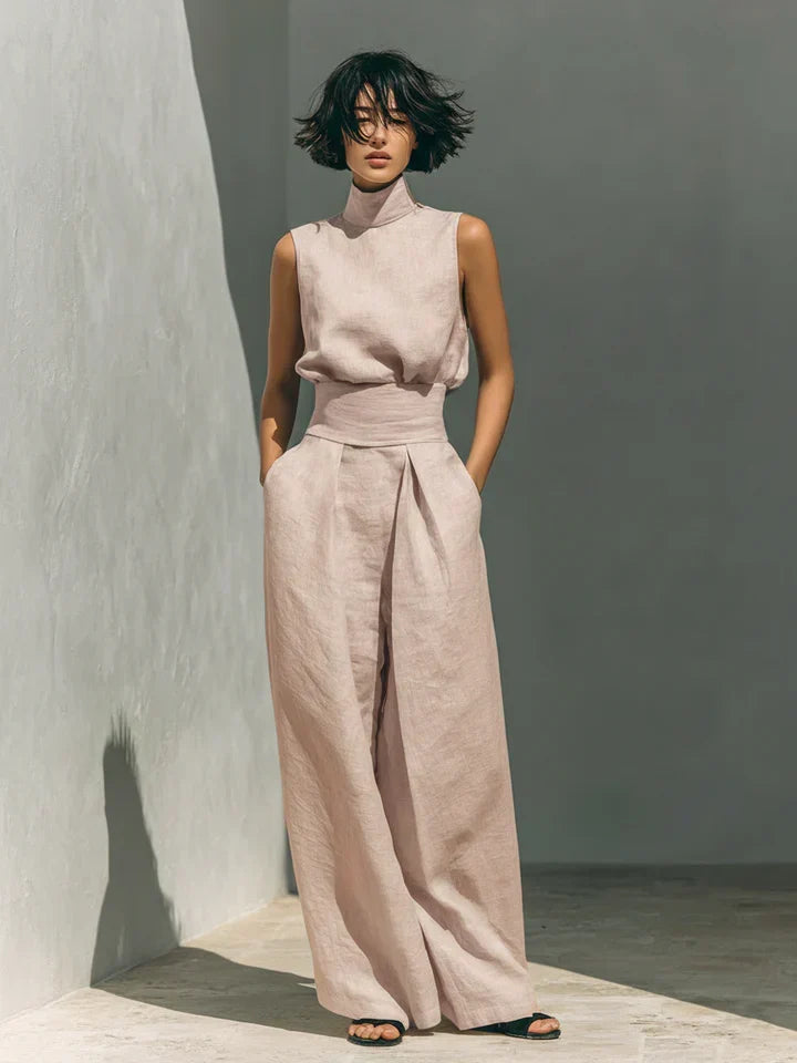 FLOR | MINIMALIST WOMEN’S TWO-PIECE SET WITH SLEEVELESS BLOUSE