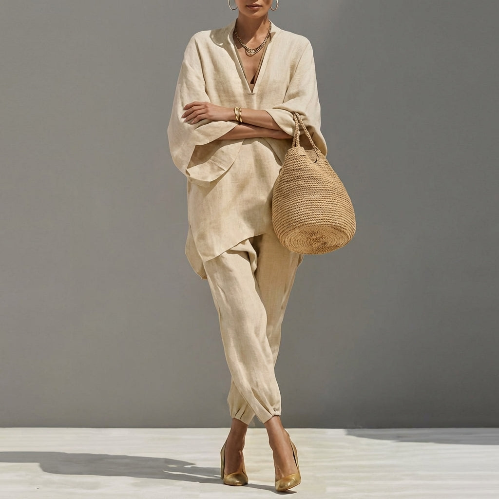 MARINA | CASUAL TWO-PIECE SET WITH V-NECK FOR WOMEN