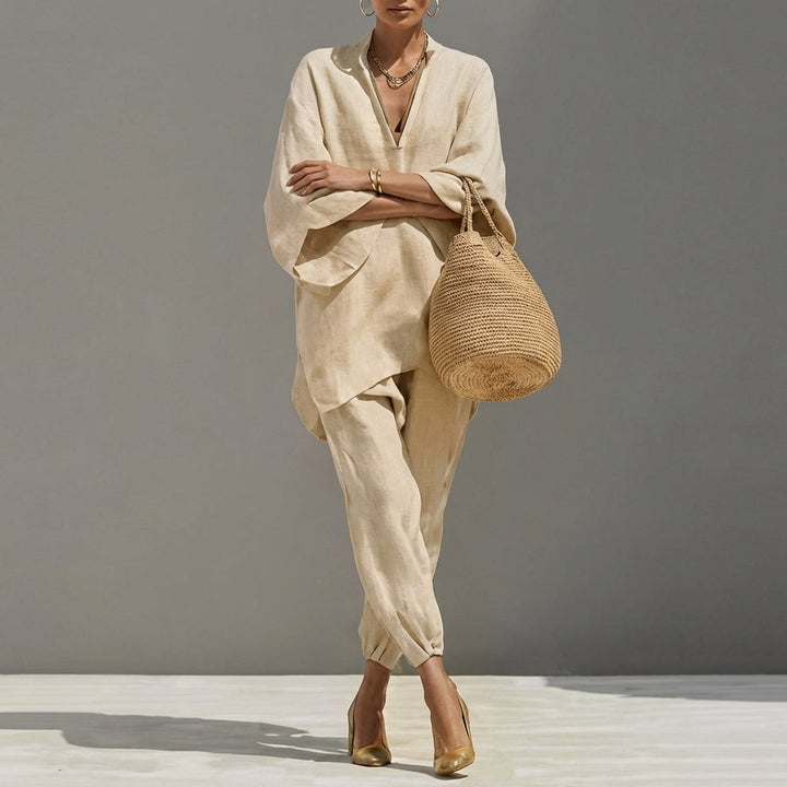 MARINA | CASUAL TWO-PIECE SET WITH V-NECK FOR WOMEN