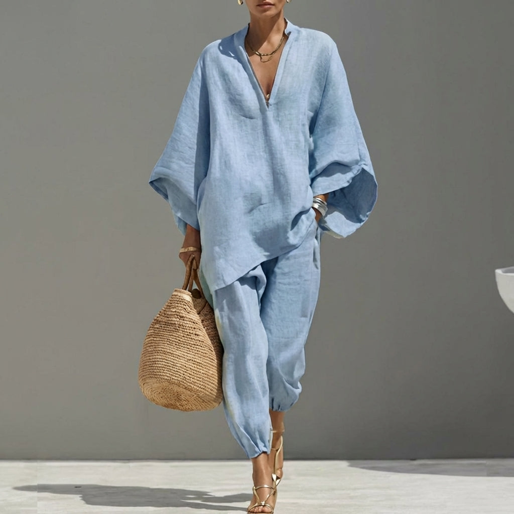 MARINA | CASUAL TWO-PIECE SET WITH V-NECK FOR WOMEN
