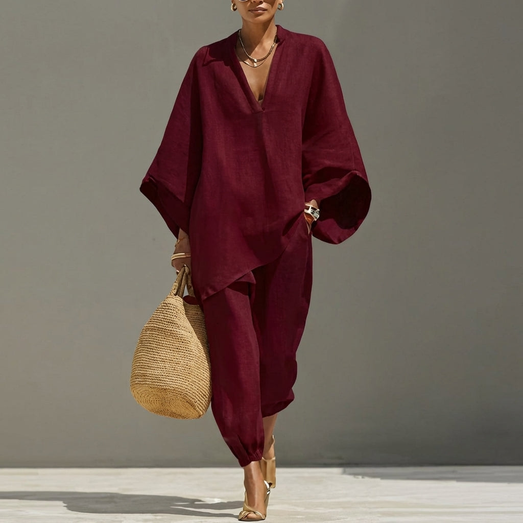 MARINA | CASUAL TWO-PIECE SET WITH V-NECK FOR WOMEN