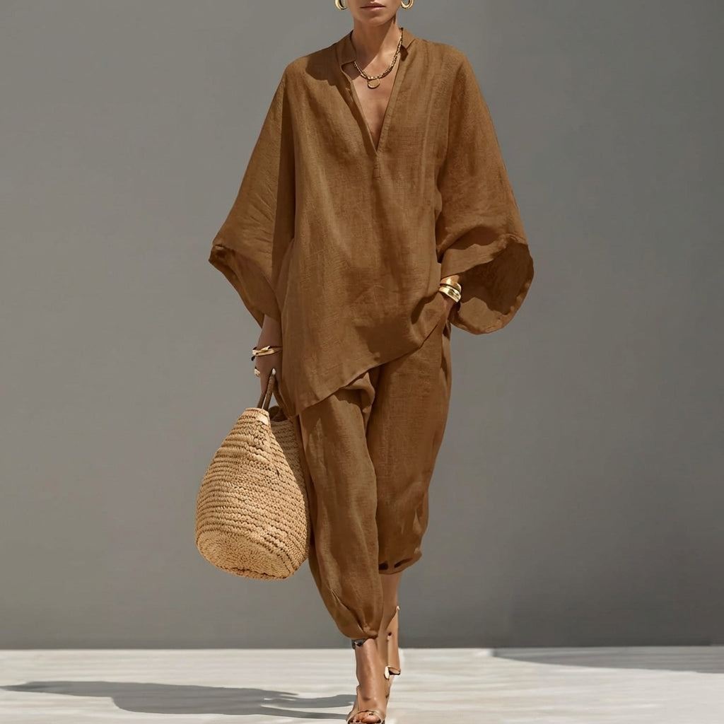 MARINA | CASUAL TWO-PIECE SET WITH V-NECK FOR WOMEN