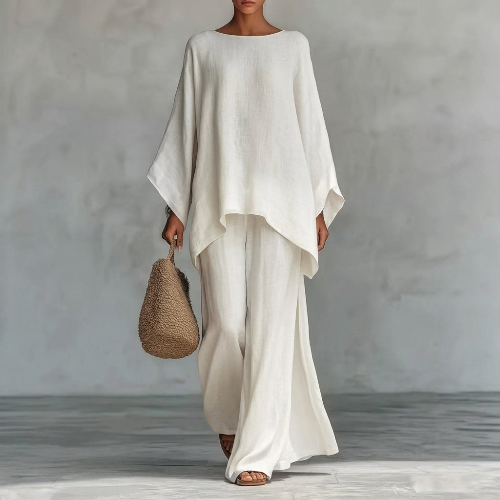 CRISTINA | TWO-PIECE SET WITH LONG SLEEVES AND WIDE-LEG TROUSERS