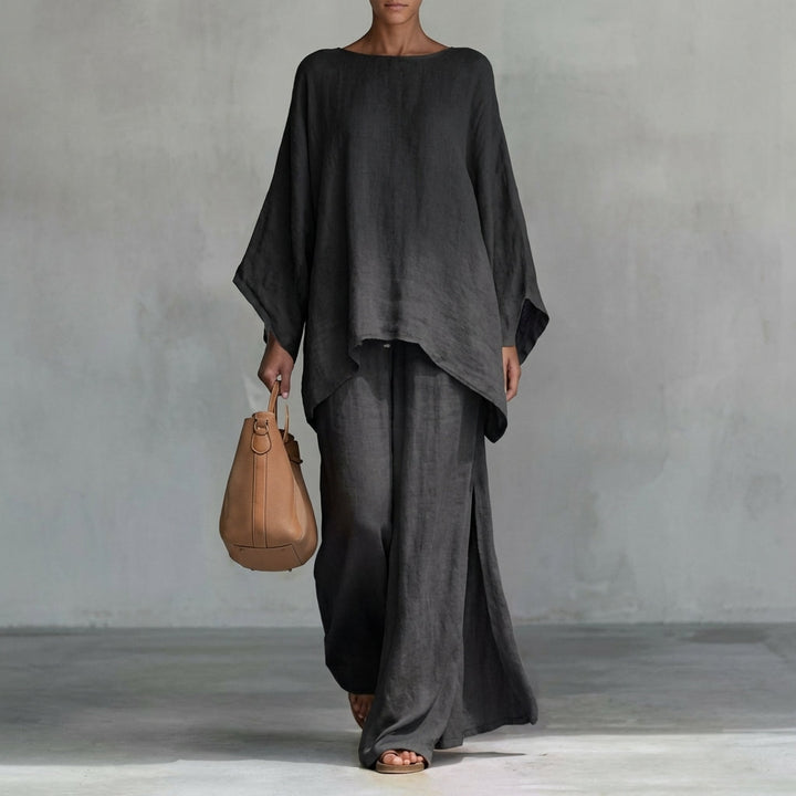 CRISTINA | TWO-PIECE SET WITH LONG SLEEVES AND WIDE-LEG TROUSERS