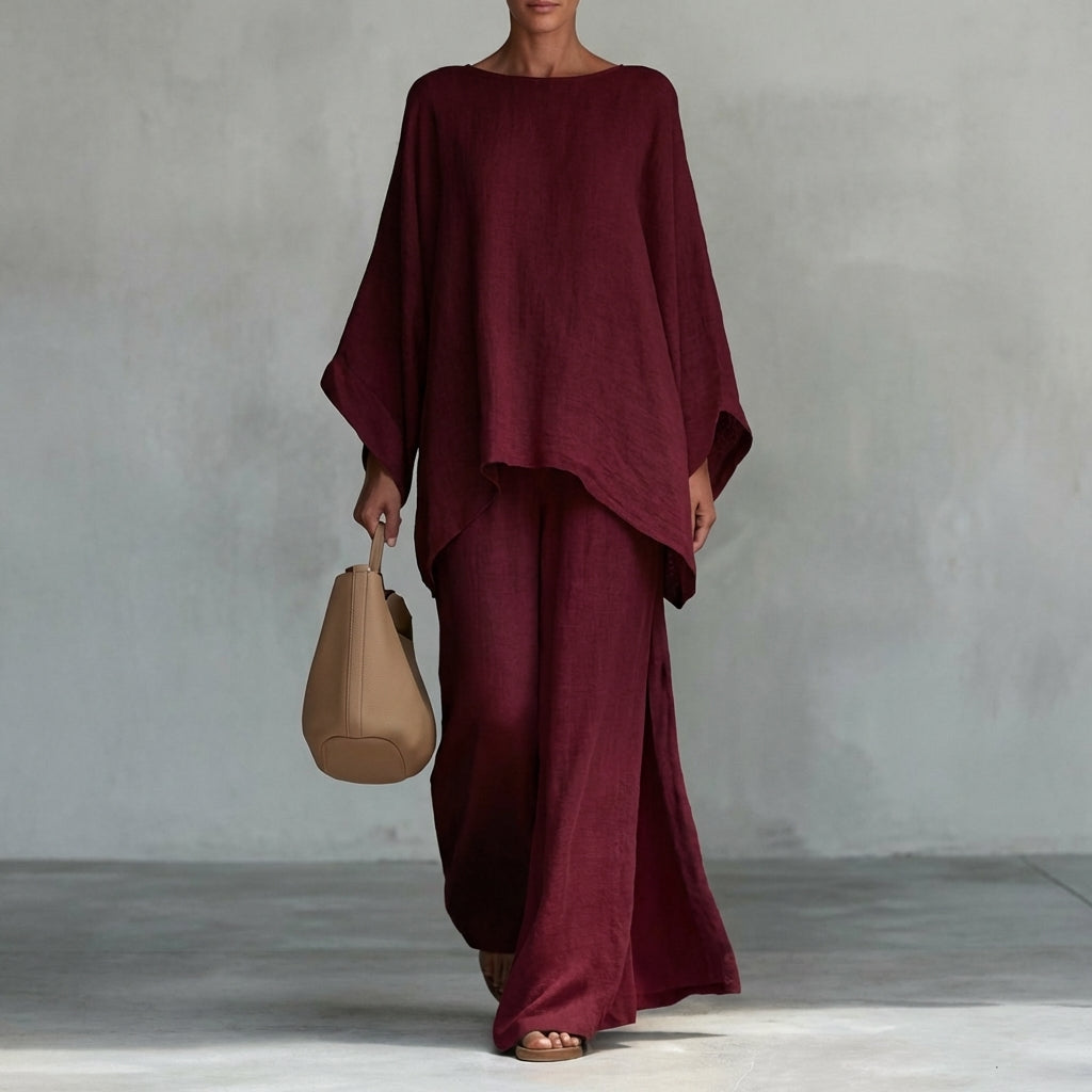 CRISTINA | TWO-PIECE SET WITH LONG SLEEVES AND WIDE-LEG TROUSERS