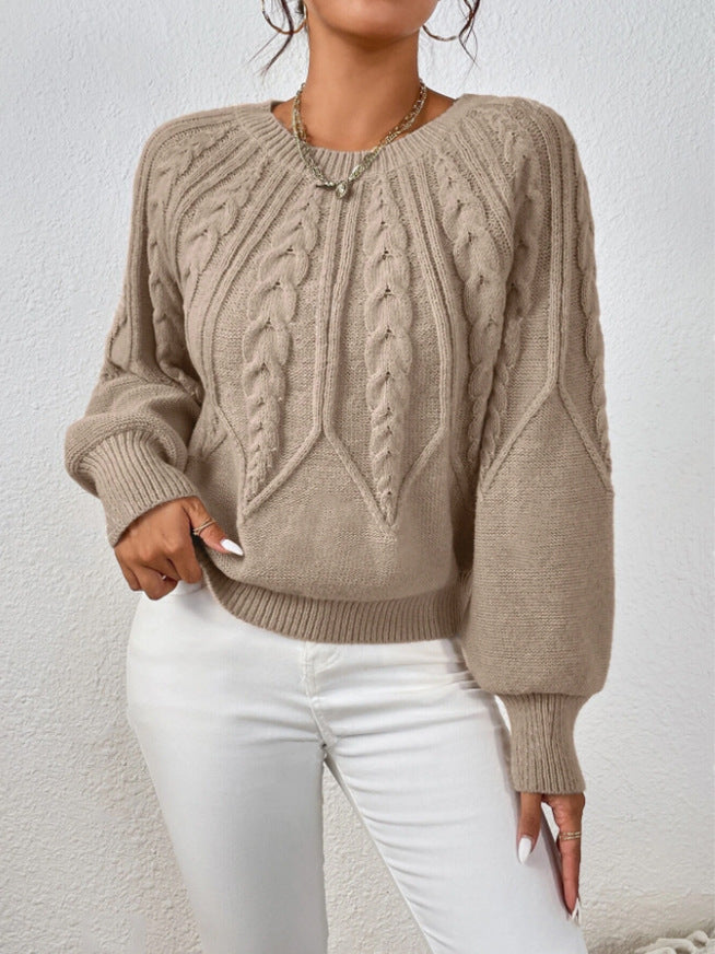 CHLOE | CABLE KNIT CREW NECK BALLOON SLEEVE SWEATER
