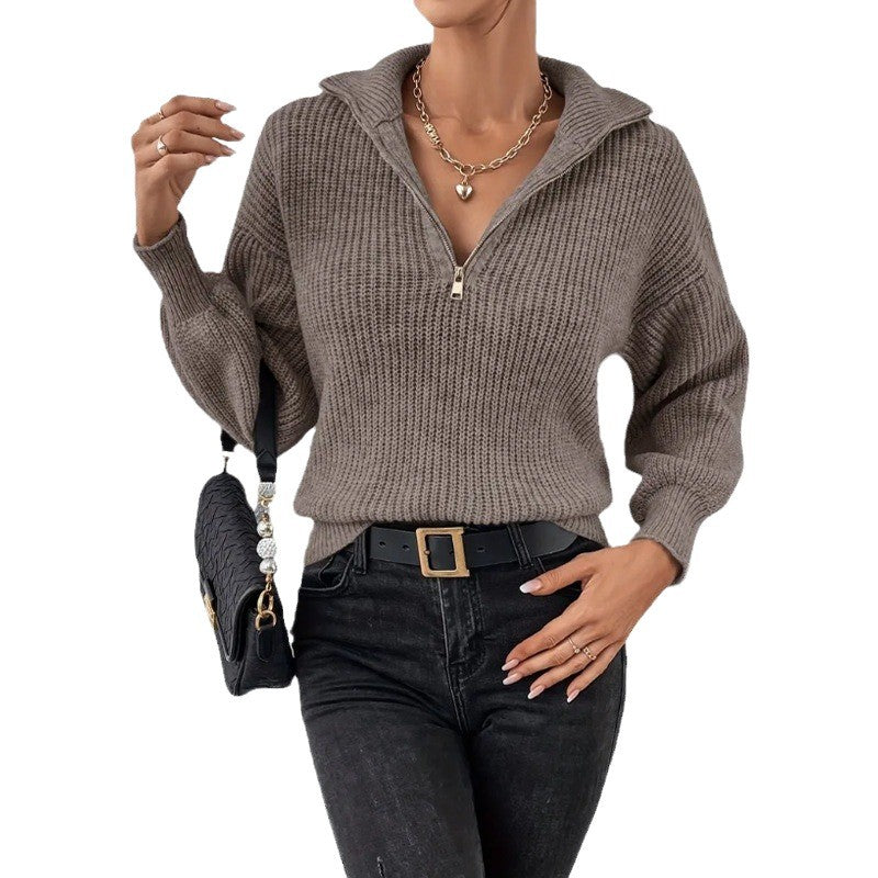 HARPER | HALF ZIP DROP SHOULDER RIBBED SWEATER