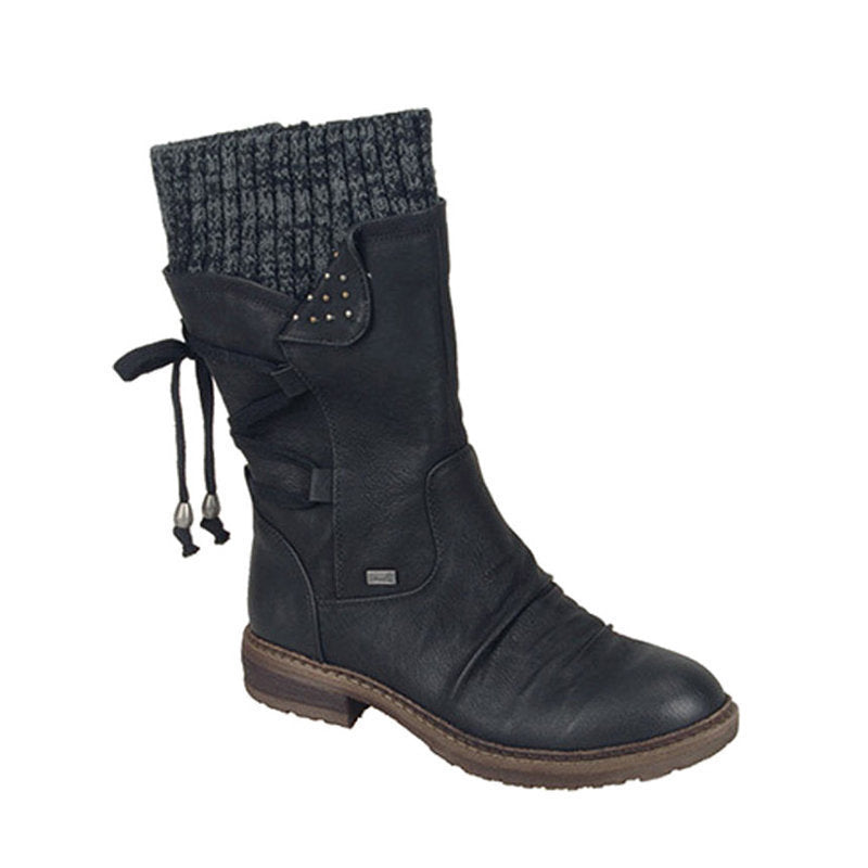 QUINN | KNIT CUFF LACE-UP MID-CALF BOOTS