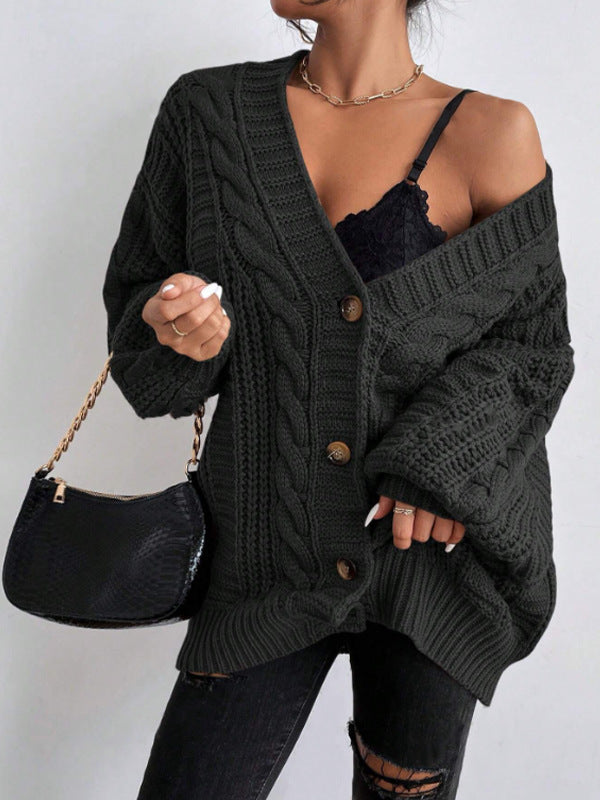 SIENNA | OVERSIZED CABLE KNIT BUTTON DOWN CARDIGAN