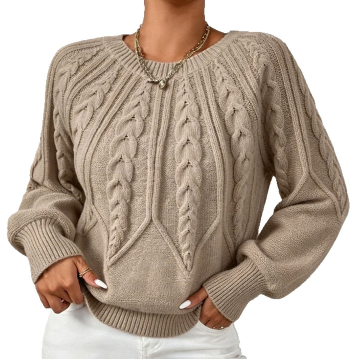 CHLOE | CABLE KNIT CREW NECK BALLOON SLEEVE SWEATER