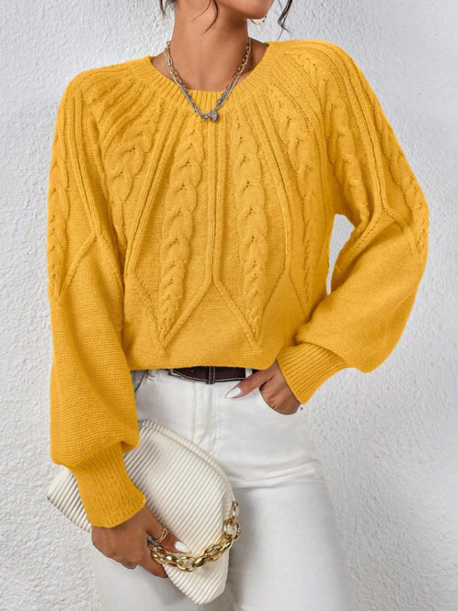 CHLOE | CABLE KNIT CREW NECK BALLOON SLEEVE SWEATER
