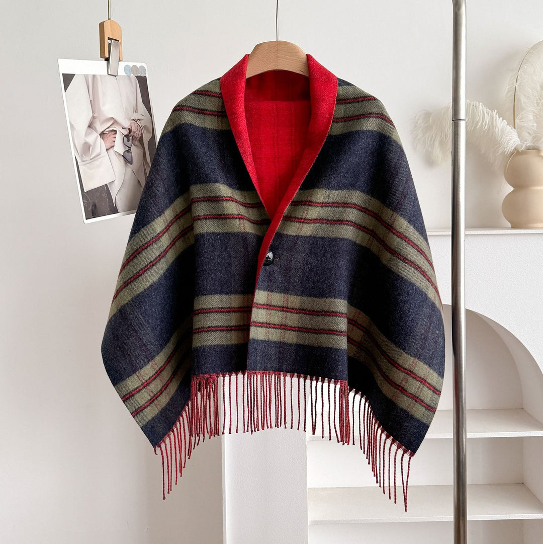 LYRA | NAVY STRIPED TASSEL CAPE