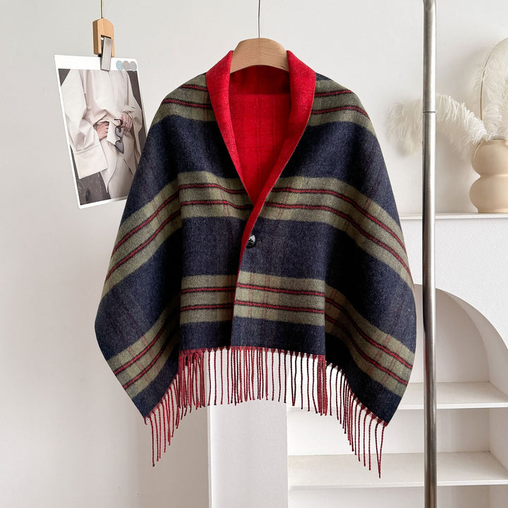 LYRA | NAVY STRIPED TASSEL CAPE