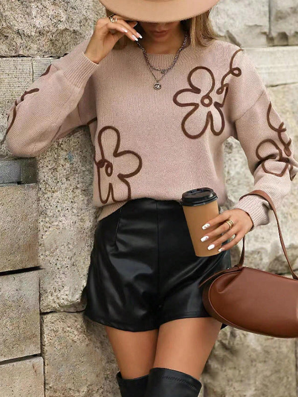 DAISY | FLORAL OUTLINE DROP SHOULDER SWEATER