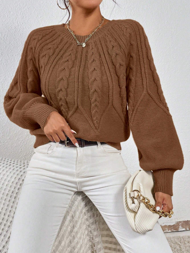CHLOE | CABLE KNIT CREW NECK BALLOON SLEEVE SWEATER
