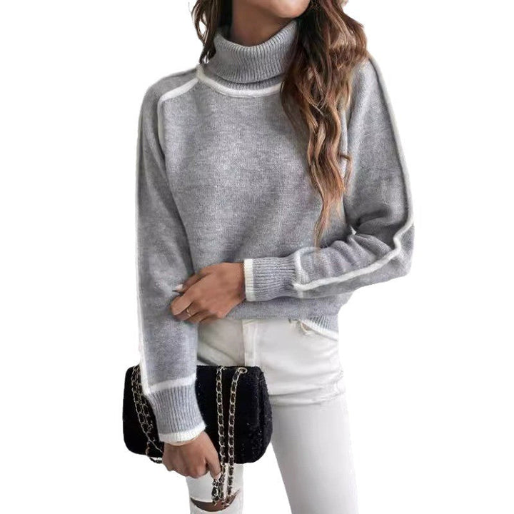 ELENA | WHITE PIPING TURTLENECK RAGLAN SWEATER