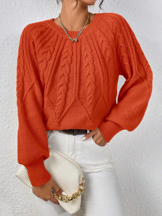 CHLOE | CABLE KNIT CREW NECK BALLOON SLEEVE SWEATER