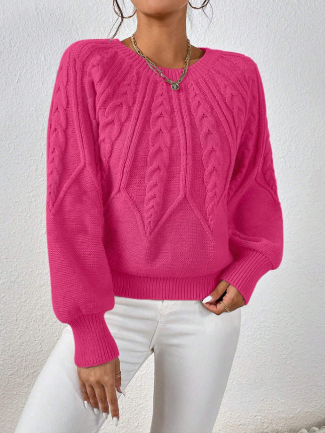 CHLOE | CABLE KNIT CREW NECK BALLOON SLEEVE SWEATER