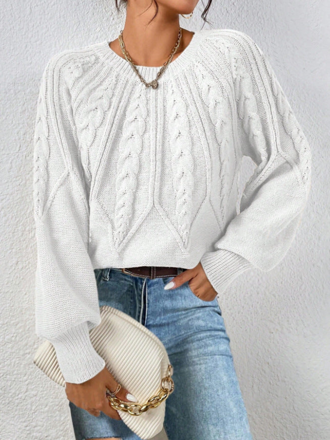 CHLOE | CABLE KNIT CREW NECK BALLOON SLEEVE SWEATER