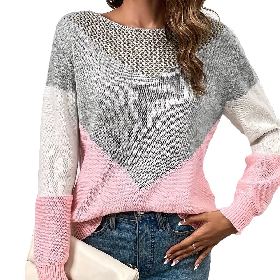 SERENA | CHEVRON COLORBLOCK MESH SWEATER TOP