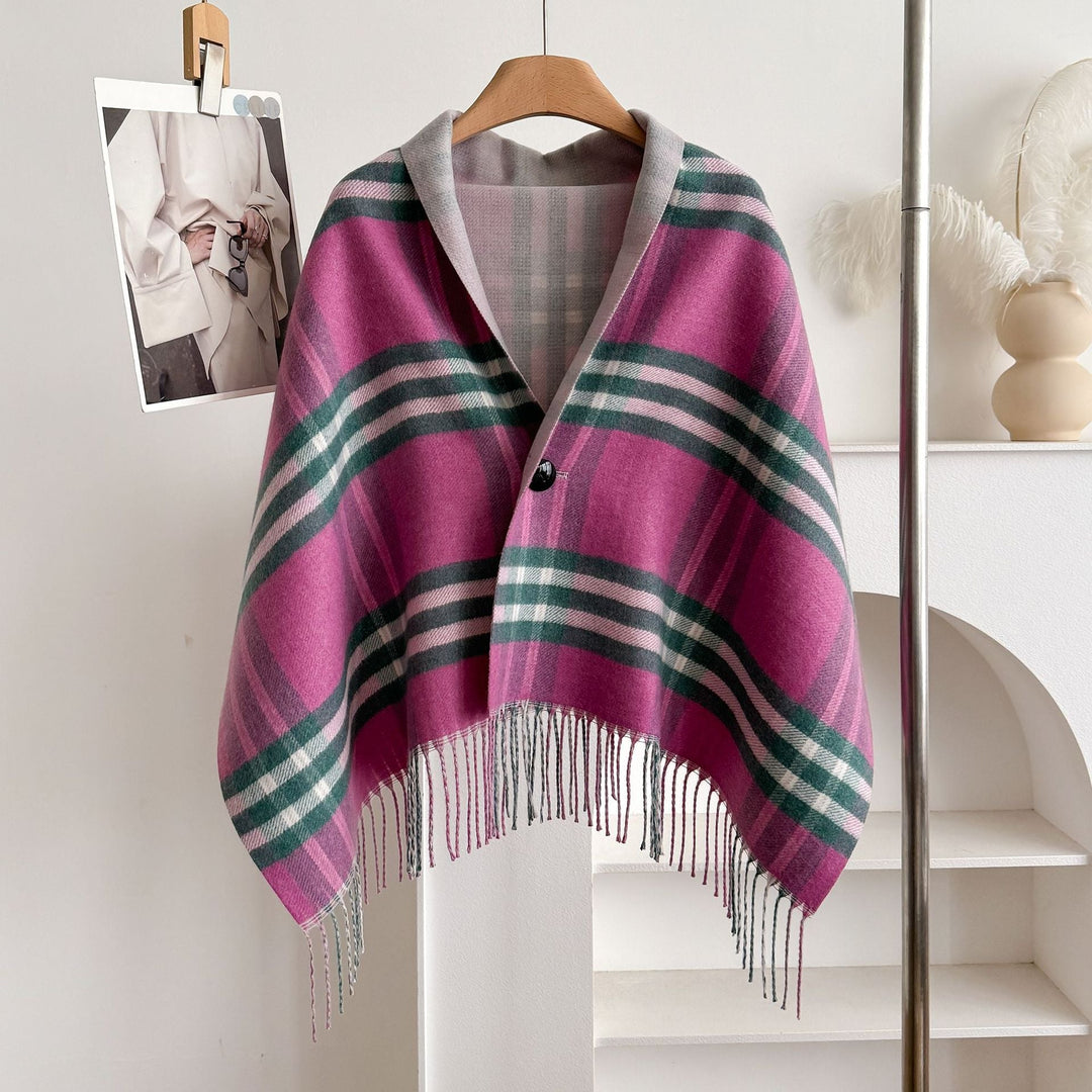 LUNA | PINK TARTAN TASSEL CAPE