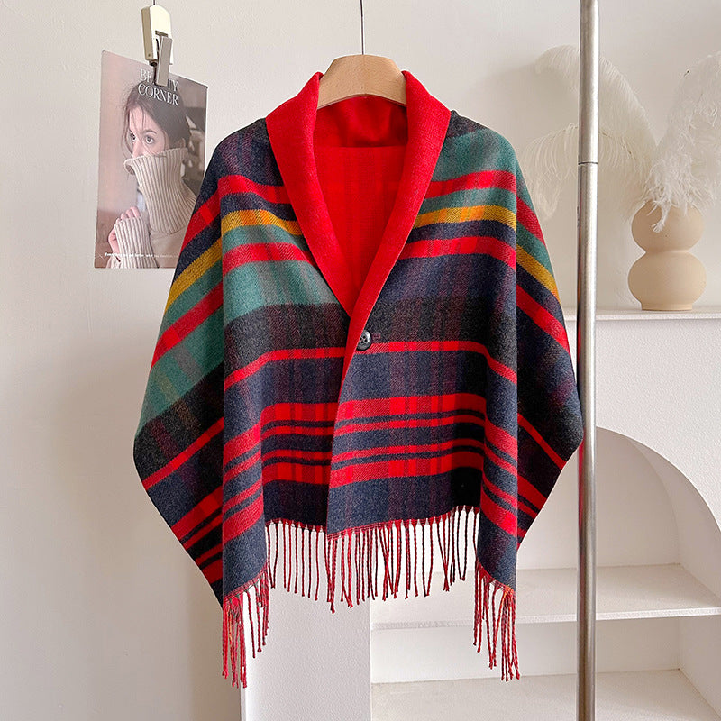 FIONA | MULTICOLOR CHECKED TASSEL CAPE