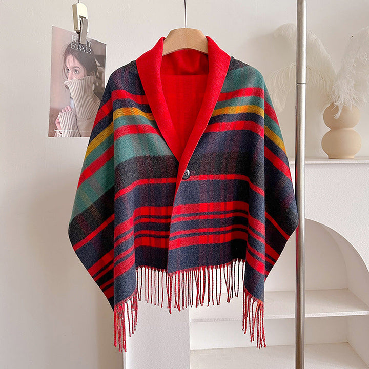 FIONA | MULTICOLOR CHECKED TASSEL CAPE