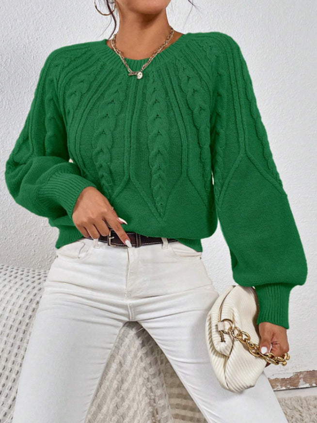 CHLOE | CABLE KNIT CREW NECK BALLOON SLEEVE SWEATER