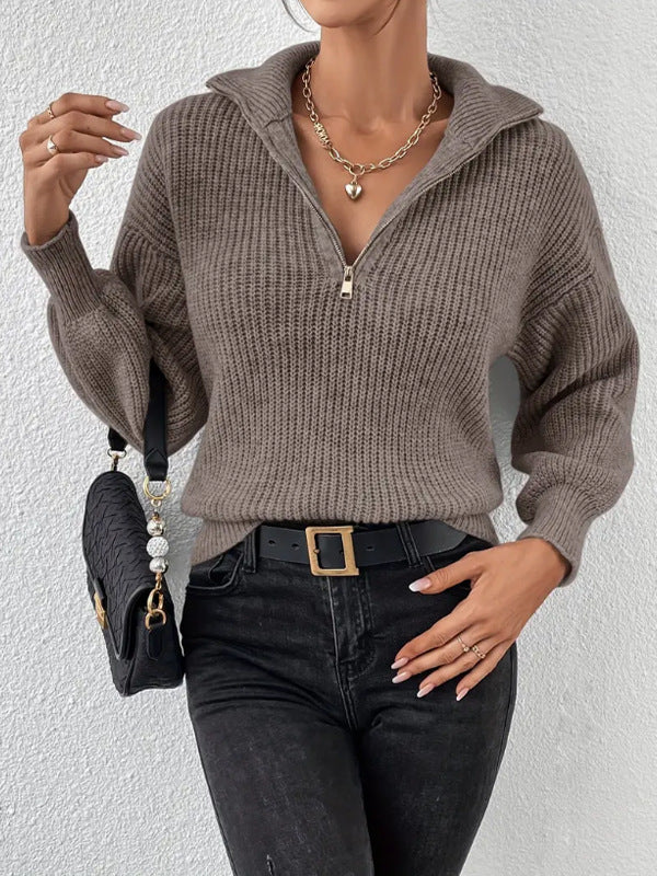 HARPER | HALF ZIP DROP SHOULDER RIBBED SWEATER